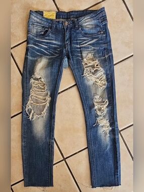 Machine Nouvelle Mode Distressed Raw Hem Jeans Size 3 Y2K Grunge EUC